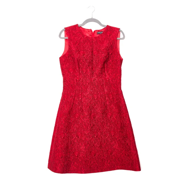 Dolce & Gabbana Floral Jacquard Mini Dress - Red in Red Silk from Revivre