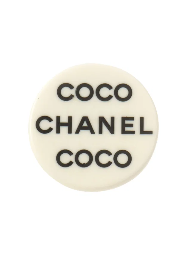 Chanel 2007 Round Logo Brooch, White/Gold in White from VINTAGE QOO TOKYO