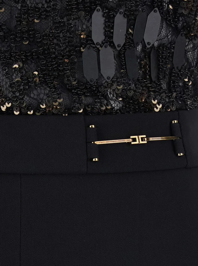 ELISABETTA FRANCHI Black Sleeveless Jumpsuit with Round Neck and Lace Embroidery on the Upper Part in Stretch Tech Fabric for Women in Black 95% Polyester 5% Elastane, photo 6 of 6 from Gaudenzi Boutique