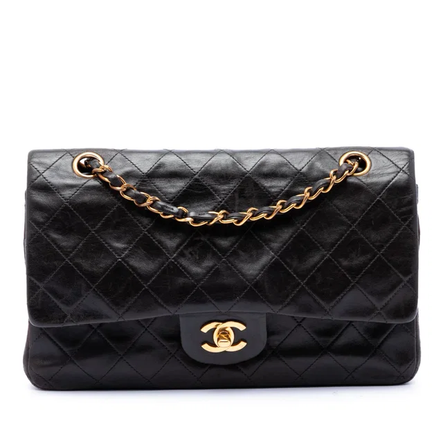 Black Chanel Medium Classic Lambskin Double Flap Shoulder Bag in Black Lambskin from Designer Revival