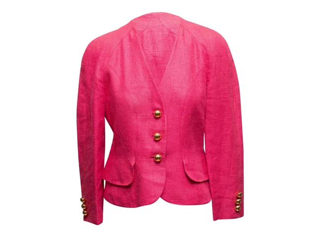 Vintage Fuchsia Christian Lacroix 1990s Silk & Linen-Blend Blazer Size US 10 in Pink Silk from Designer Revival
