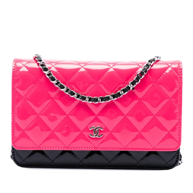 Pink Chanel CC Bicolor Quilted Patent Wallet on Chain Crossbody Bag in Pink Patent leather from Designer Revival