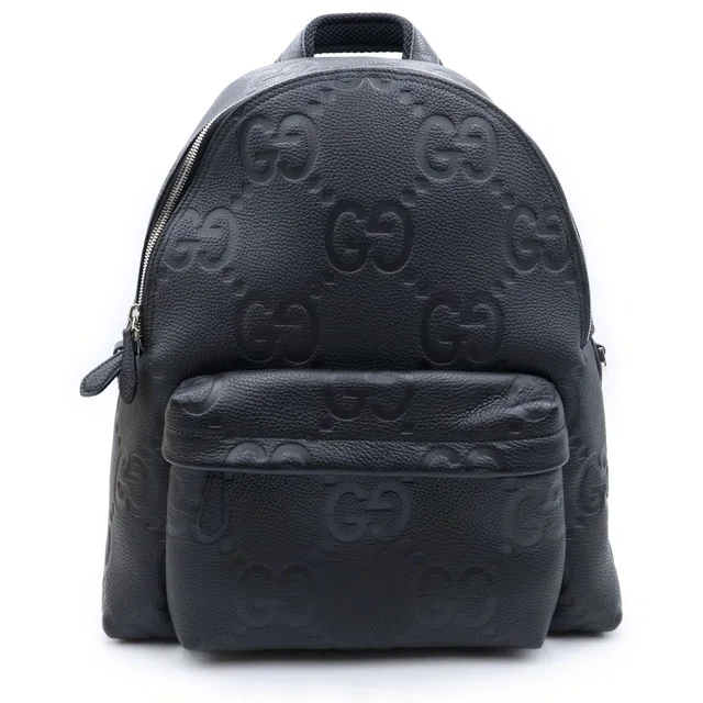Gucci Jumbo GG Backpack Black Leather Silver in Black Leather from The Reluxe