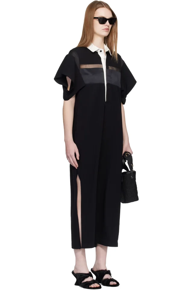 sacai Black Cotton Jersey Midi Dress, photo 2 of 4 from SSENSE