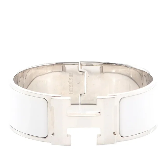 White Hermès Wide Enamel Clic Clac H Bracelet PM in White from Designer Revival, photo 1 of 1