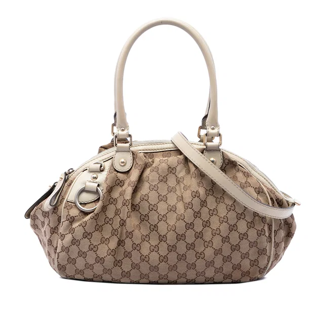 Beige Gucci GG Canvas Sukey Satchel in Beige Canvas from Designer Revival