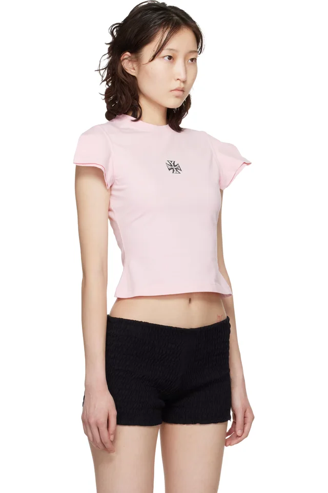 VETEMENTS Pink Biker Cross Logo Front Sleeve T-shirt, photo 2 of 4 from SSENSE