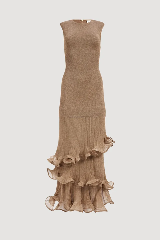 AJE Ciela Ruffle Knit Maxi Dress in Metallic from Aje, photo 1 of 1