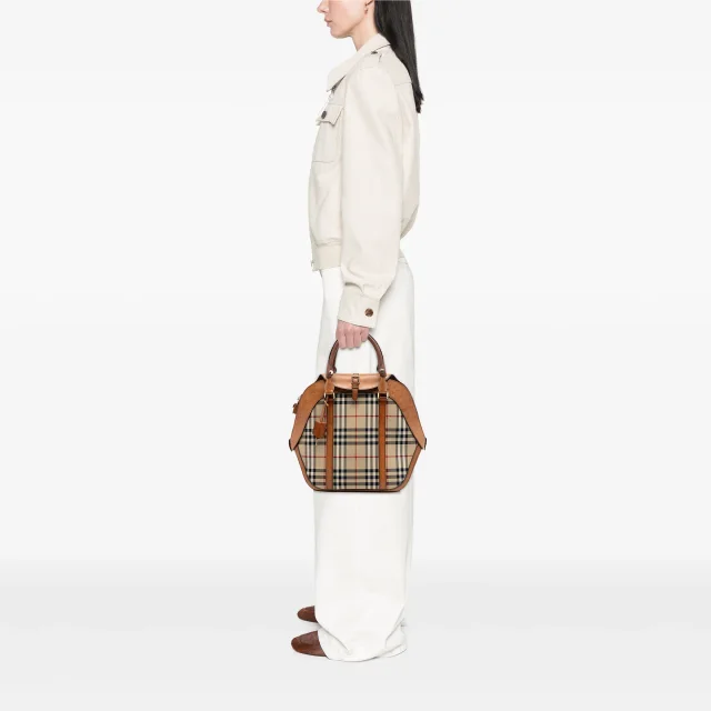 Beige Burberry Medium Haymarket Check Coated Canvas Orchard Bowling Bag Satchel in Beige Coated canvas from Designer Revival, photo 6 of 6