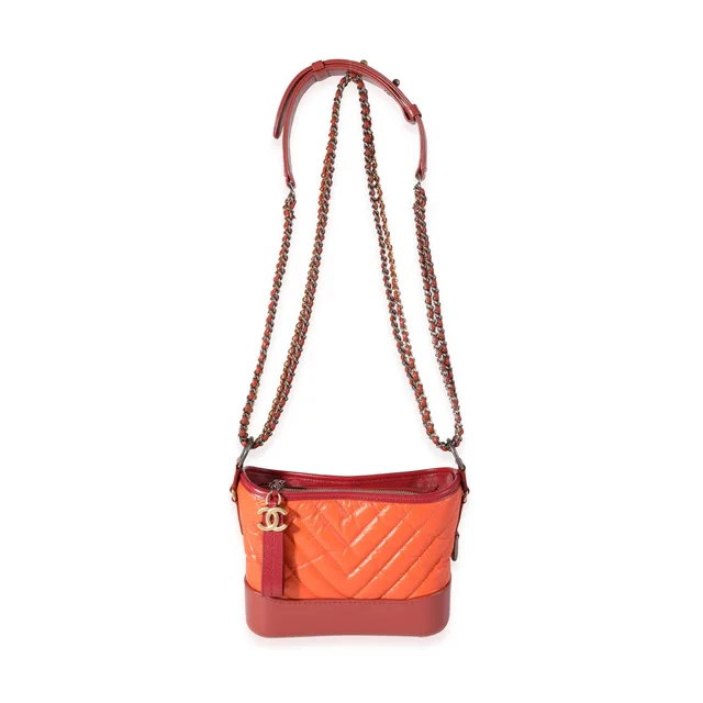 Chanel Orange & Red Aged Calfskin Chevron Quilted Small Gabrielle Hobo Orange; Leather Handbag in Red Calfskin from HEWI, photo 2 of 2