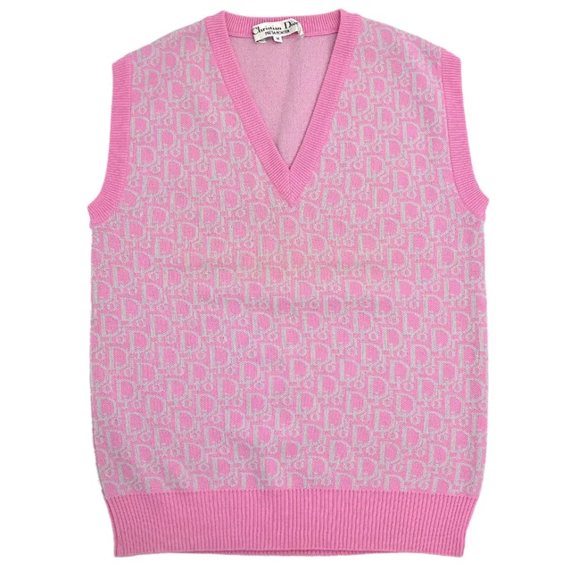 Dior Vest Sweater Trotter Pink #M in Pink Wool from AMORE Vintage Tokyo