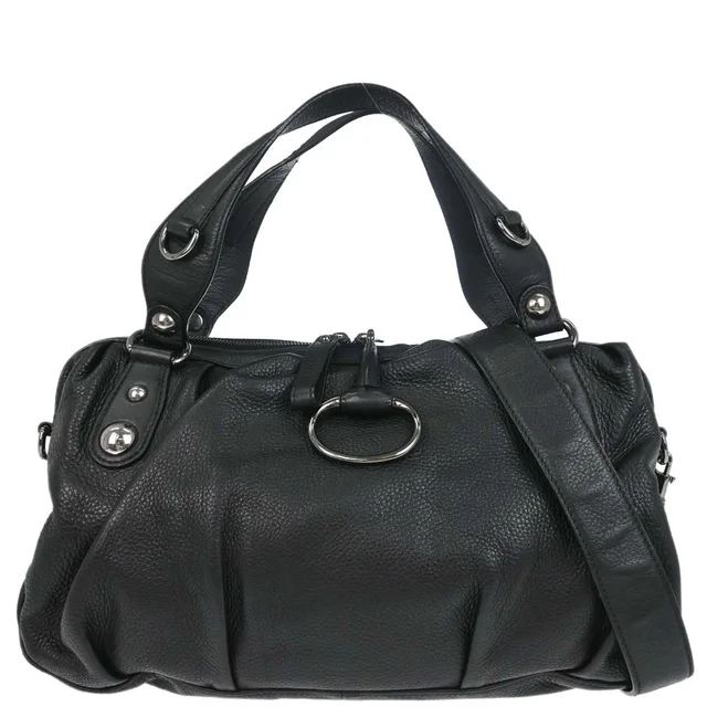 Gucci Black Leather Horsebit Icon Bit Chain 2way Shoulder Handbag in Black Leather from AMORE Vintage Tokyo