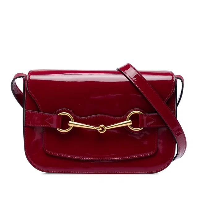 Red Gucci Patent Bright Bit Flap Crossbody in Red Patent leather from Designer Revival