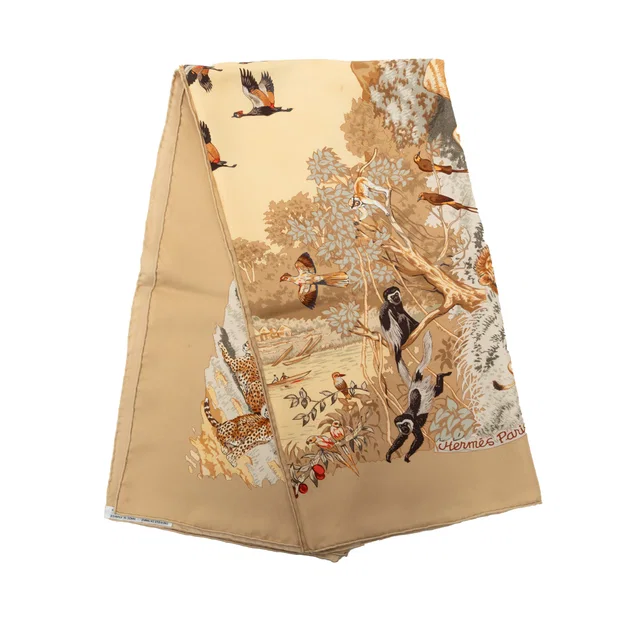 Brown Hermès Africa Silk Scarf 90 Scarves in Brown Silk from Designer Revival