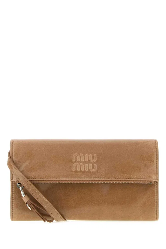 Miu Miu Leather Pouch Wallet — Beige in Beige Leather from HEWI
