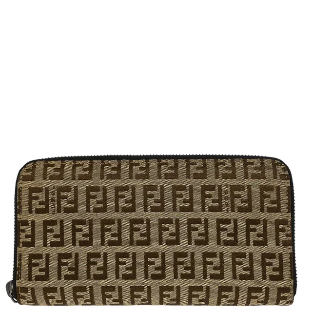 Fendi Beige Zucchino Zip Around Wallet in Beige Canvas from AMORE Vintage Tokyo