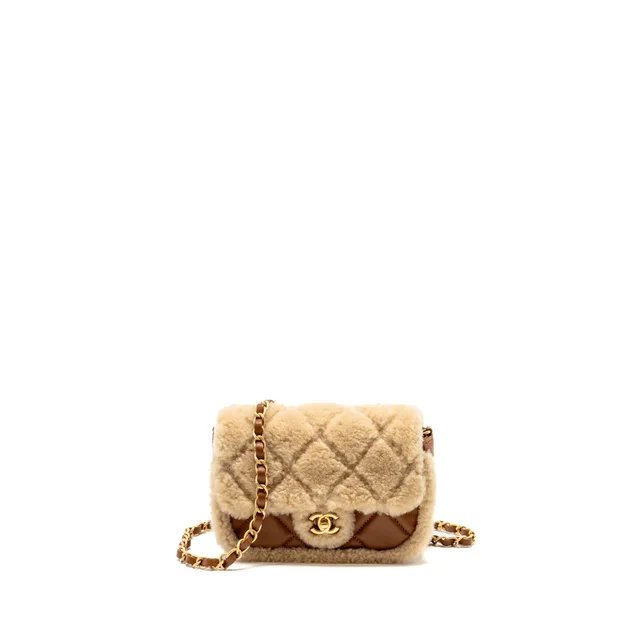 Chanel Mini Shearling Flap Bag Lambskin Dark Brown GHW (Microchip) in Brown Lambskin from EMIER
