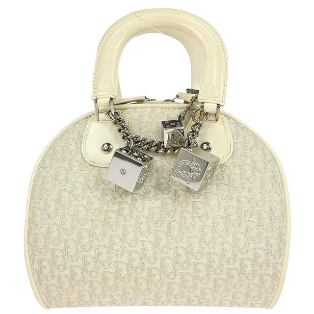 Dior White Gambler Dice Trotter Handbag in White Canvas from AMORE Vintage Tokyo
