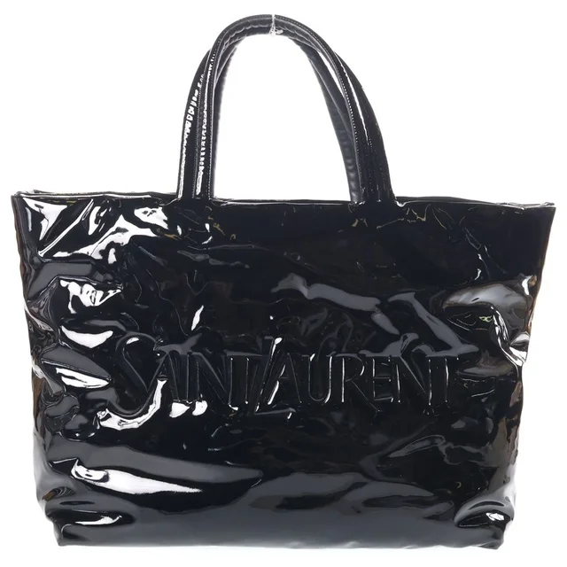 Saint Laurent Logo Patent Maxi Tote Bag Black in Black Patent leather from The Reluxe