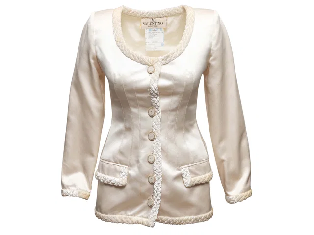 Vintage Ivory Valentino Boutique Silk Skirt Suit Size US 6 in Ivory Silk from Designer Revival