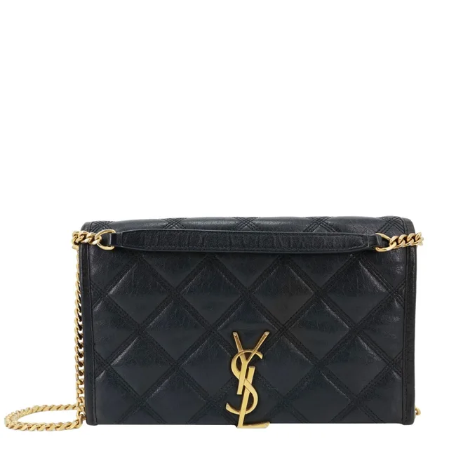 Saint Laurent Becky Quilted Leather Crossbody Chain Wallet Black in Black Leather from Dallas Designer Handbags