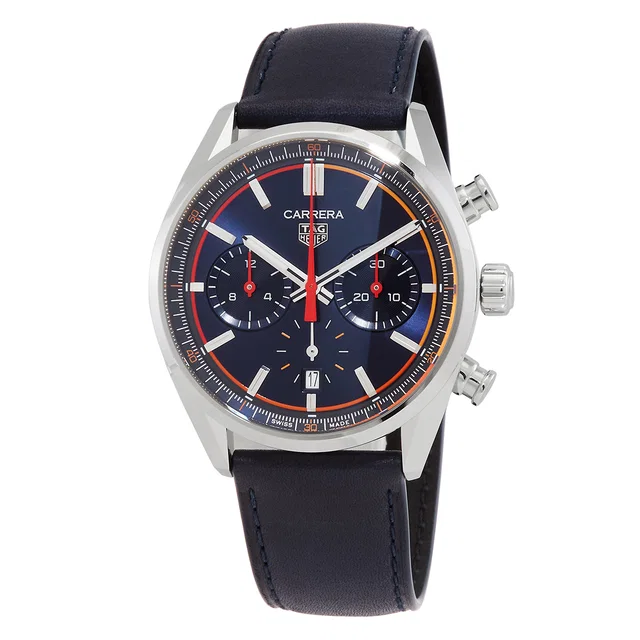 TAG Heuer Carrera Chronograph Automatic Blue Dial Mens Watch CBN201D.FC6543 in silver|blue|gray Leather from Jomashop.com
