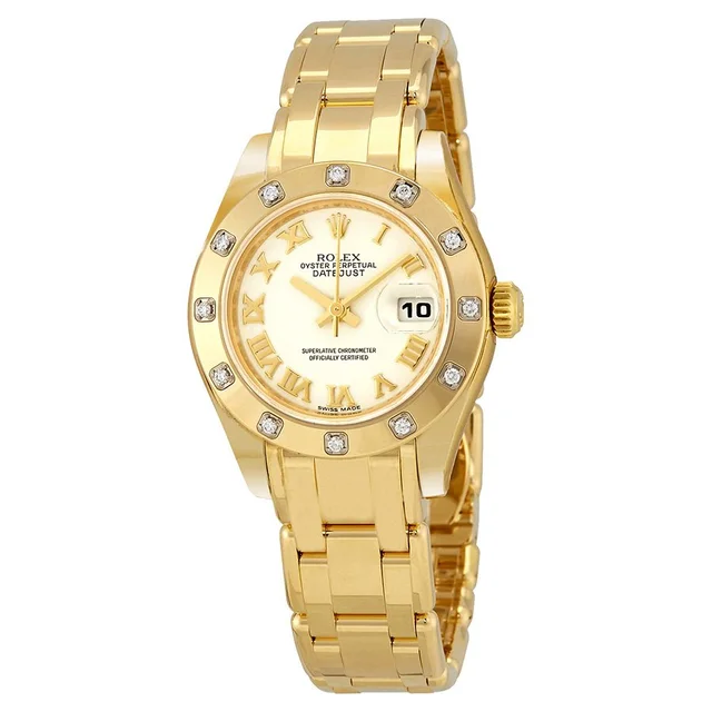 Rolex Lady-Datejust Pearlmaster White Dial 18K Yellow Gold Automatic Ladies Watch 80318WRPM in yellow|gold|white from Jomashop.com