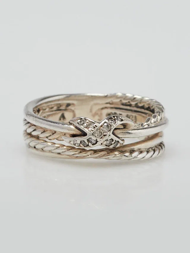 David Yurman Sterling Silver and Diamond X Crossover Ring Size 5 in Silver from Yoogis