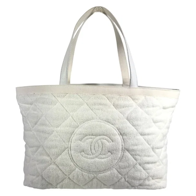 Chanel Shoulder Bag CC Logo Cotton White in White Leather from The Reluxe