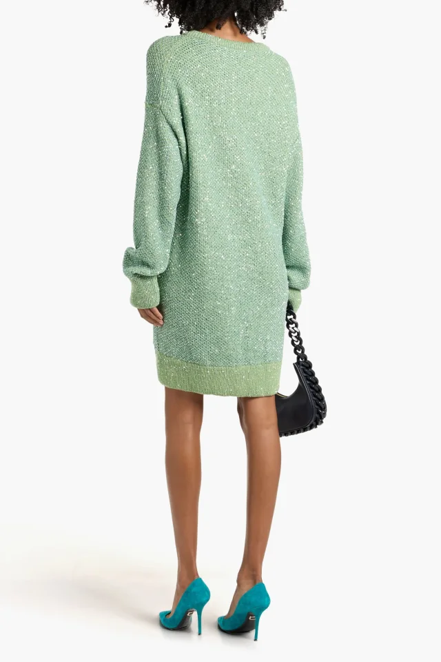 Stella McCartney Sequin-Embellished Wool-Blend Mini Dress in Green, photo 3 of 4 from THE OUTNET