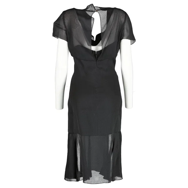 Chanel 97P Black Silk Organza Dress - Size 44 in Black Silk from Labellov