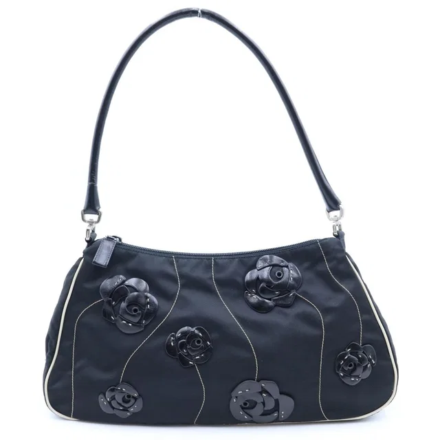 Prada Leather Flower Bag Black Nylon Silver in Black Nylon from The Reluxe