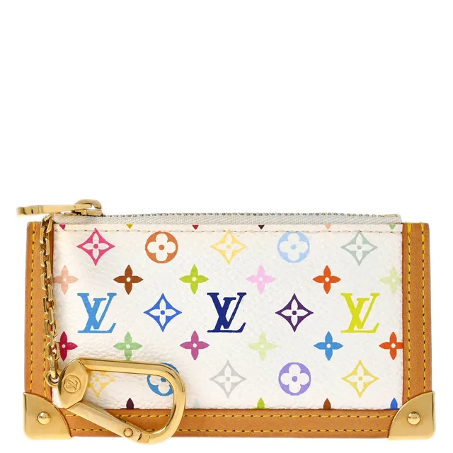Louis Vuitton White Multicolor Pochette Cles Coin Purse M92655 in White Canvas from AMORE Vintage Tokyo