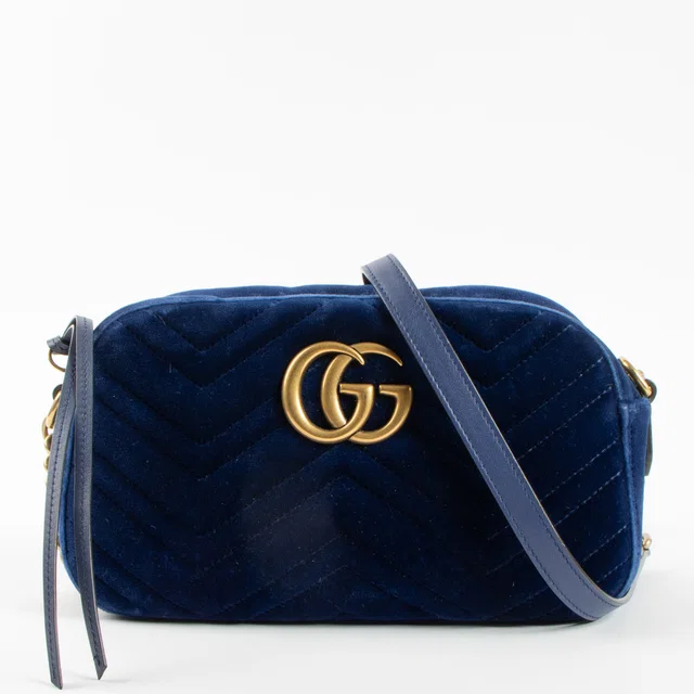 Gucci Blue Velvet GG Marmont Camera Bag in Blue Velvet from Labellov