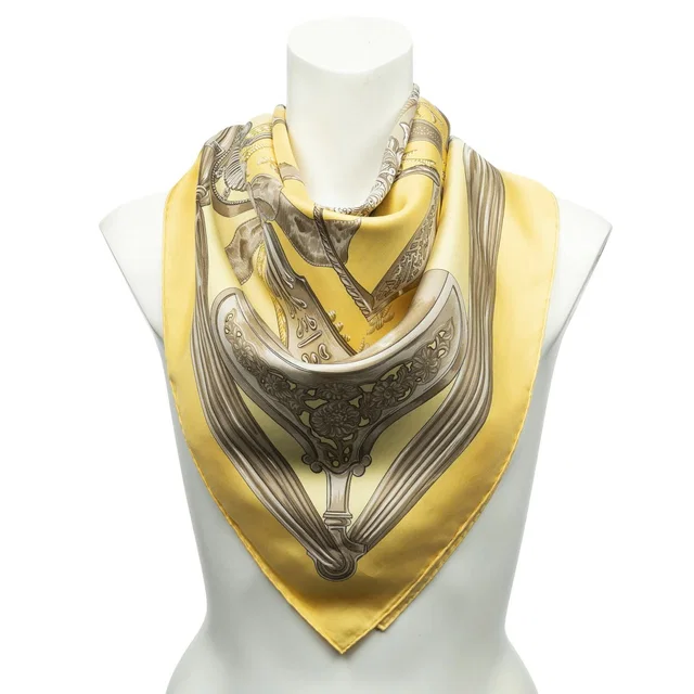 Hermès Scarf Yellow Blanc's Twill Silk in White Silk from The Reluxe