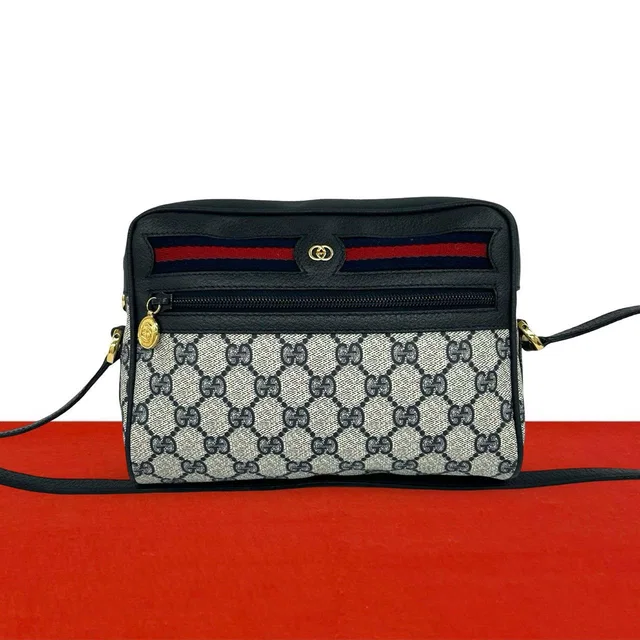 Gucci Vintage Sherry Line GG Logo Pattern Leather Mini Shoulder Bag Pochette in Leather from The Reluxe