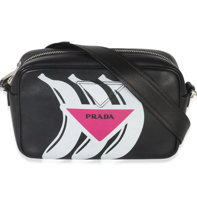 Prada Black Pink Calfskin Banana Logo Crossbody Bag Leather Handbag in Black Calfskin from HEWI