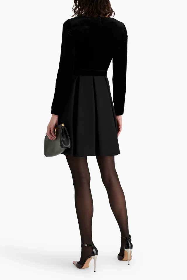 Valentino Garavani Velvet-Paneled Wool and Silk-Blend Crepe Mini Dress in Black, photo 3 of 4 from THE OUTNET
