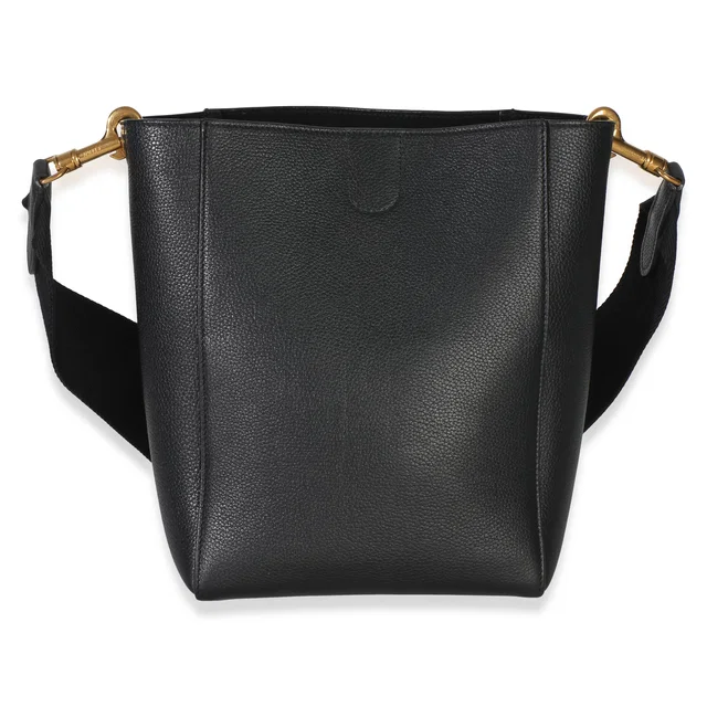 Celine Black Soft Grained Calfskin Small Sangle Bucket Bag in Black Caviar leather from myGemma