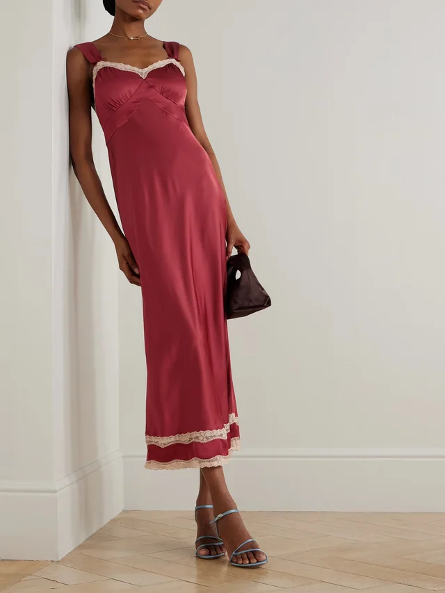 RIXO Lucie lace-trimmed crepe de chine midi dress in Pink, photo 2 of 2 from NET-A-PORTER (Canada)