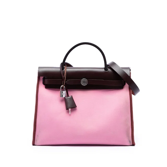 Pink Hermès Toile Verso Herbag Zip 31 Satchel in Pink Canvas from Designer Revival