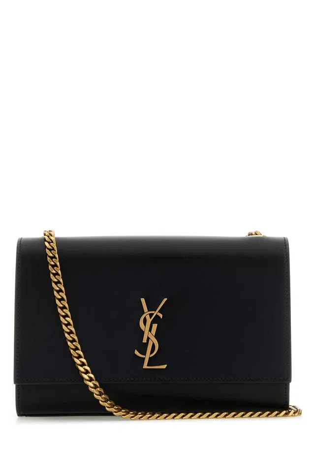 Saint Laurent Logo Leather Shoulder Bag — Black in Black Leather from HEWI