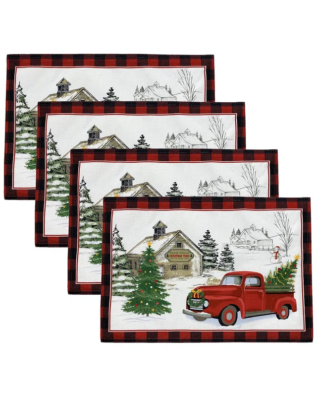 Elrene Home Fashions Set of 4 Vintage Christmas Tree Farm Holiday Placemats, image 1 of 1 from Rue La La
