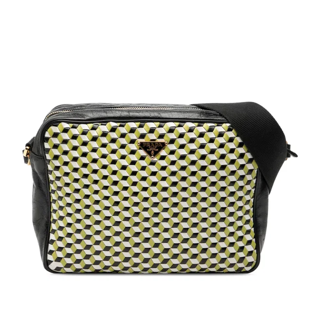 Black Prada Leather Perspective Cubes Shoulder Bag in Black Leather from Designer Revival