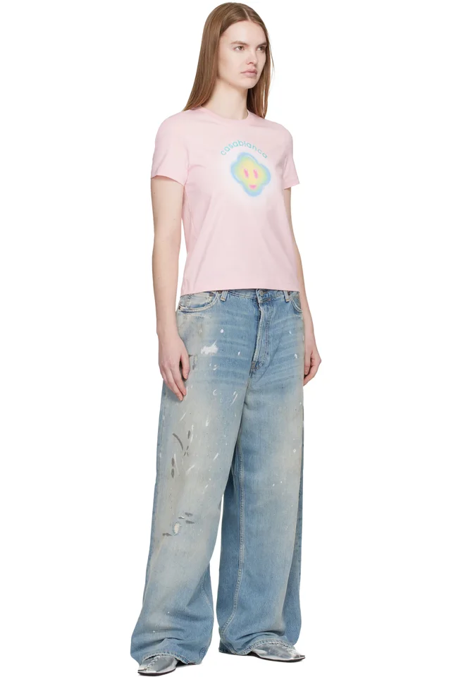 Casablanca Pink Airbrush Smiley Fitted Short Sleeve T‑shirt, photo 4 of 4 from SSENSE