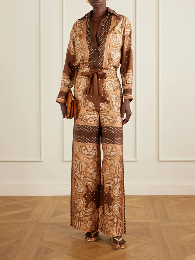 ZIMMERMANN Luna printed silk-twill straight-leg pants in Brown, photo 2 of 2 from NET-A-PORTER (Canada)