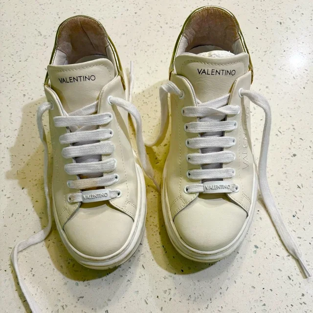 Valentino Garavani Original Cream Leather Low-Top Sneakers With Gold Heel in gold|white Leather from Poshmark