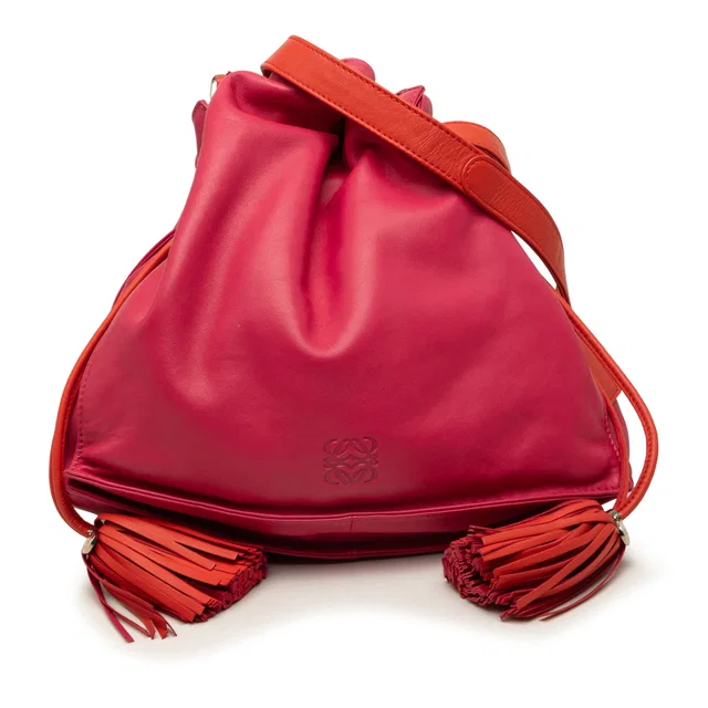 Pink LOEWE Bicolor Nappa Flamenco Tassel 30 Crossbody in Pink Nappa leather from Designer Revival