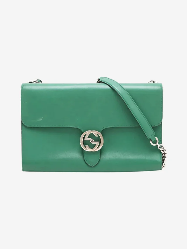 Gucci Green Interlocking G leather chain shoulder bag in Green Leather from Sign of the Times