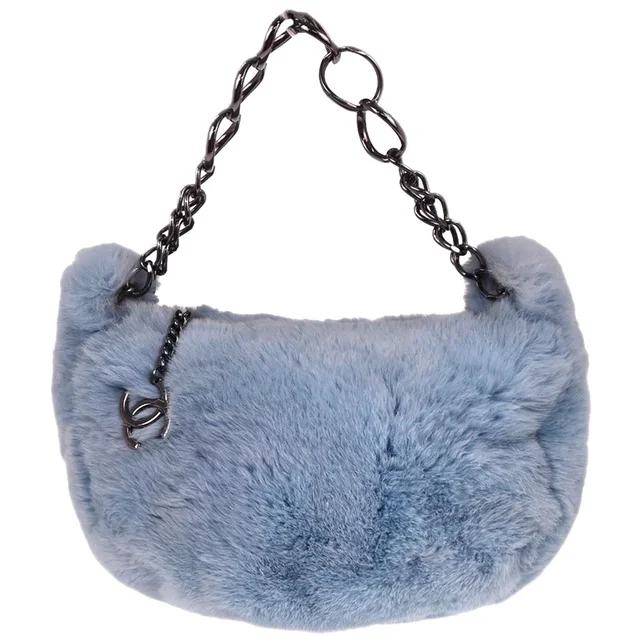 Chanel 2002-2003 Blue Lapin Fur Handbag in Blue from AMORE Vintage Tokyo